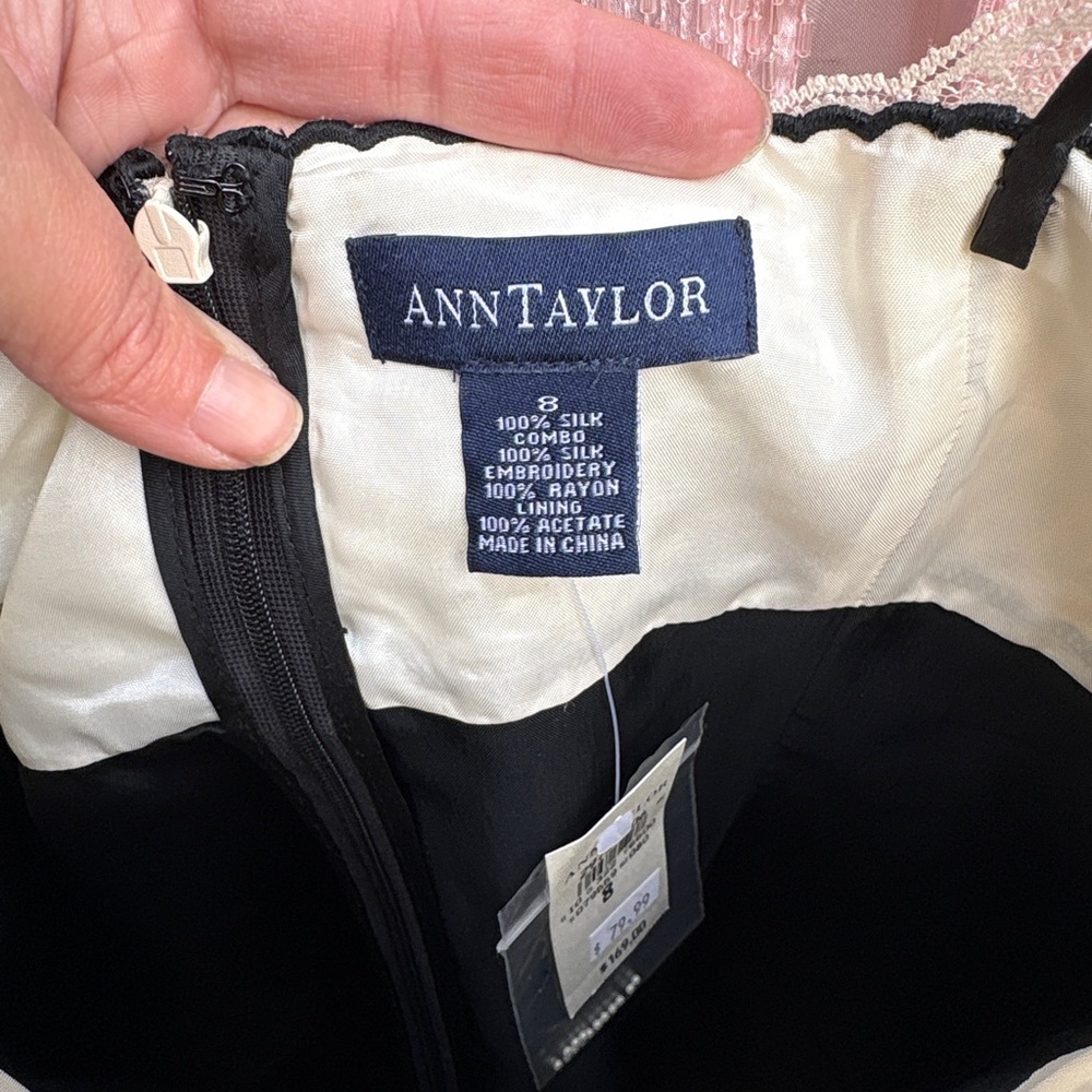 Ann Taylor Black and Cream Silk Dress